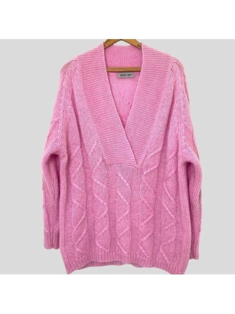 Amanda Smith Coquette Soft Girl Cloud Luxe Pink Mohair Sweater L Cable Knit
